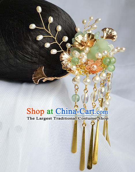 Chinese Traditional Ming Dynasty Noble Lady Hair Stick Ancient Hanfu Golden Ginkgo Leaf Hairpin