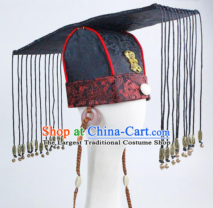 Chinese Ancient Emperor Tassel Hat Handmade Traditional Qin Dynasty Monarch Headwear