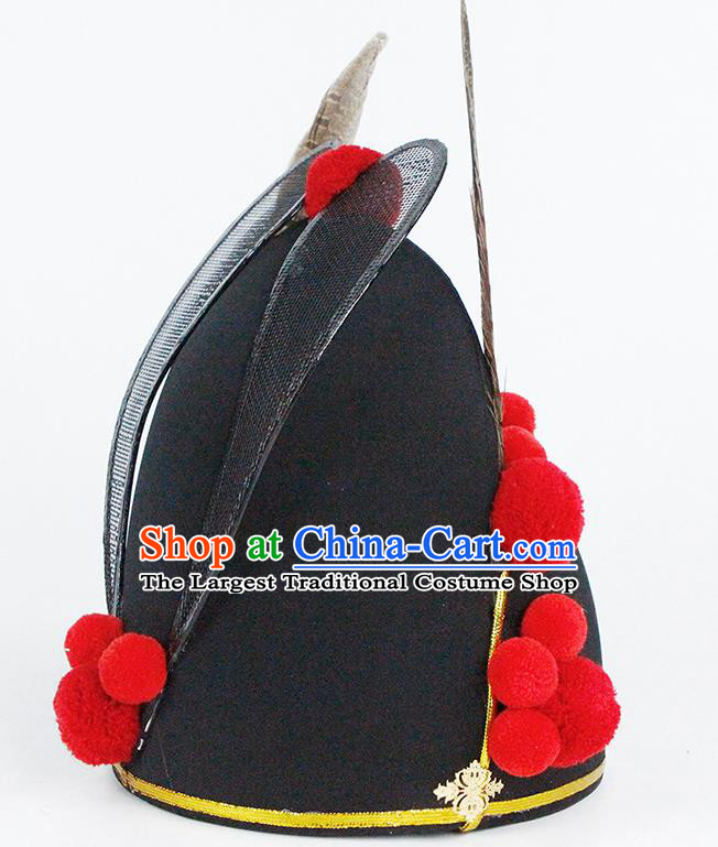Chinese Handmade Traditional Ming Dynasty Wedding Headwear Ancient Drama Bridegroom Black Hat