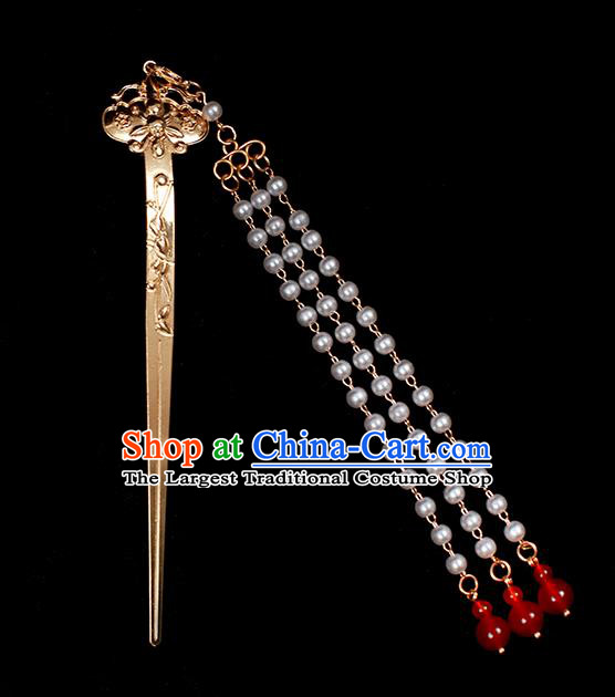 Chinese Traditional Ming Dynasty Court Lady Tassel Hair Stick Ancient Empress Golden Hairpin