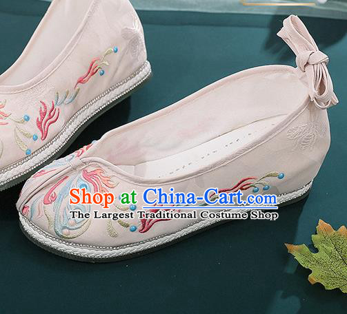 Chinese Hanfu Shoes Traditional Ming Dynasty Young Lady Shoes Beige Cloth Embroidered Shoes
