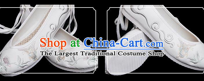 Chinese National Woman Shoes Classical Embroidered Butterfly Shoes Traditional White Cloth Shoes