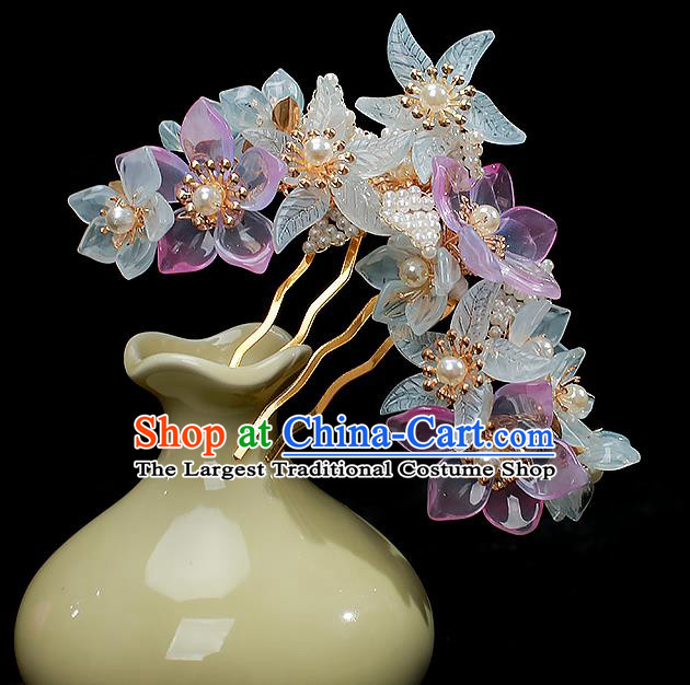 Chinese Ancient Court Lady Flowers Hairpin Traditional Song Dynasty Princess Pearls Hair Comb