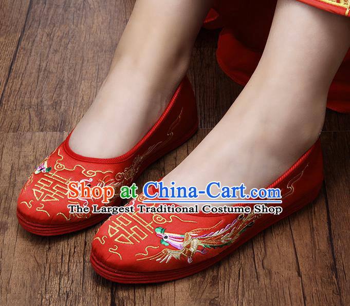 Chinese Classical Bride Embroidered Shoes National Wedding Woman Shoes Traditional Beijing Red Cloth Shoes