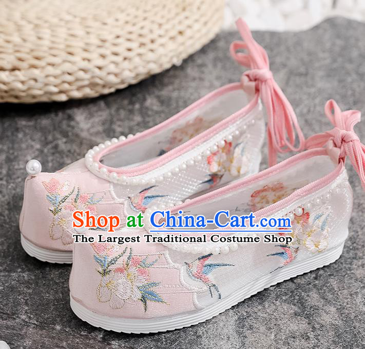 Chinese Traditional Folk Dance Pink Cloth Shoes Classical Embroidered Shoes National Woman Summer Shoes