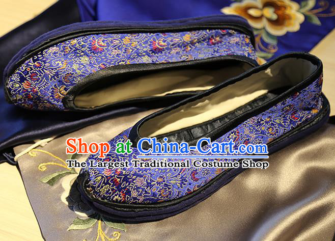 Chinese Classical Cockscomb Pattern Brocade Shoes Handmade Royalblue Shoes Traditional Yunnan Ethnic Wedding Shoes