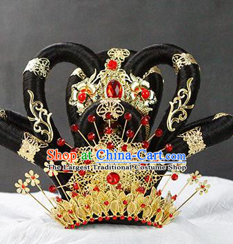 China Classical Fairy Dance Headwear Traditional Tang Dynasty Imperial Concubine Wigs Chignon Headpieces