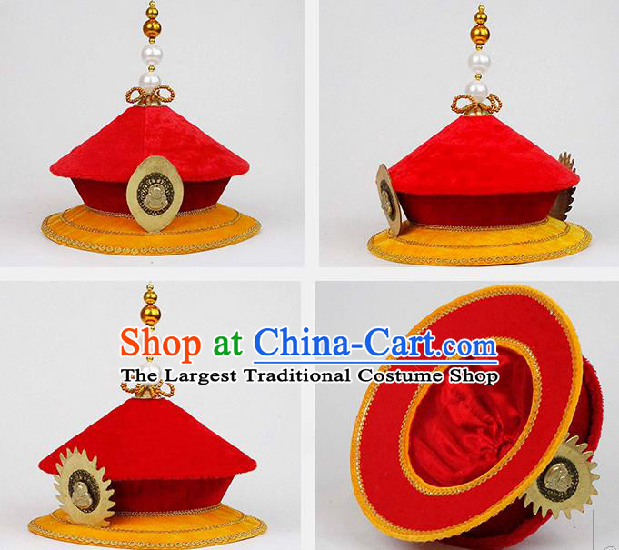 Chinese Ancient Drama Imperial Emperor Hat Traditional Qing Dynasty Monarch Headwear
