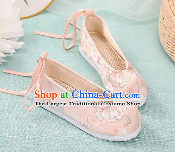 Chinese Traditional Hanfu Pink Cloth Shoes Classical Dance Shoes National Woman Embroidered Shoes