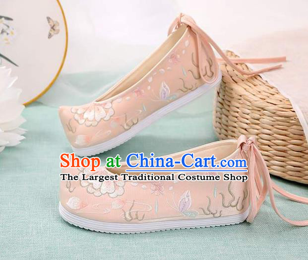 Chinese Traditional Hanfu Pink Cloth Shoes Classical Dance Shoes National Woman Embroidered Shoes