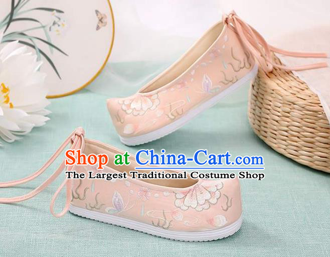 Chinese Traditional Hanfu Pink Cloth Shoes Classical Dance Shoes National Woman Embroidered Shoes
