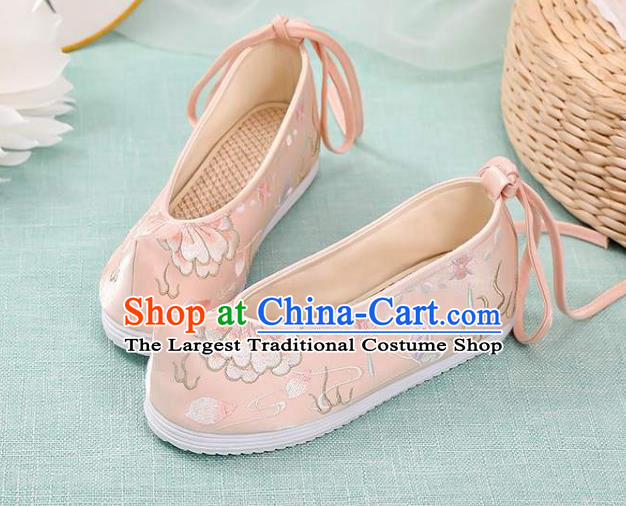 Chinese Traditional Hanfu Pink Cloth Shoes Classical Dance Shoes National Woman Embroidered Shoes