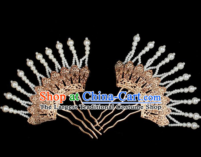 Chinese Ancient Palace Lady Golden Hairpin Traditional Tang Dynasty Court Tassel Hair Comb