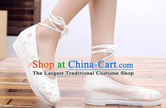 Chinese Classical Dance Shoes National Embroidered White Cloth Shoes Traditional Hanfu Shoes