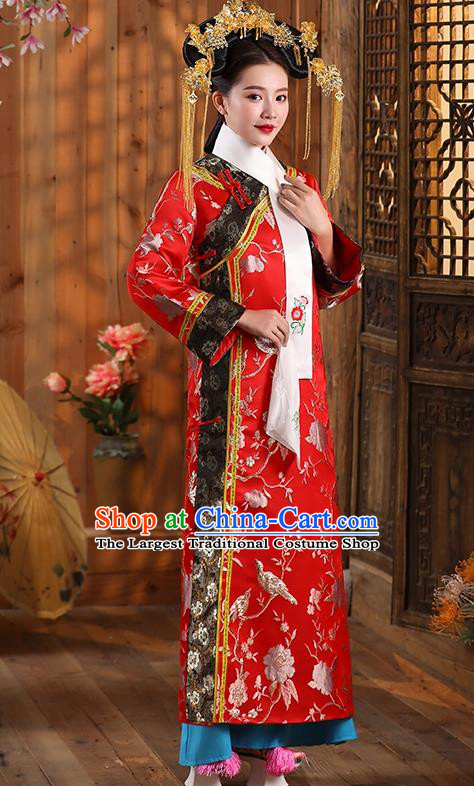 China Qing Dynasty Imperial Concubine Historical Clothing Ancient Court Woman Garment Costumes and Headdress Complete Set