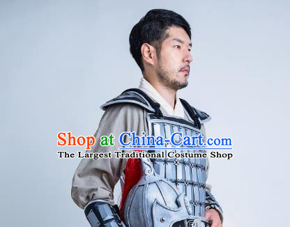China Ancient Warrior Armor Clothing and Hat Traditional Han Dynasty Soldier Garment Costumes