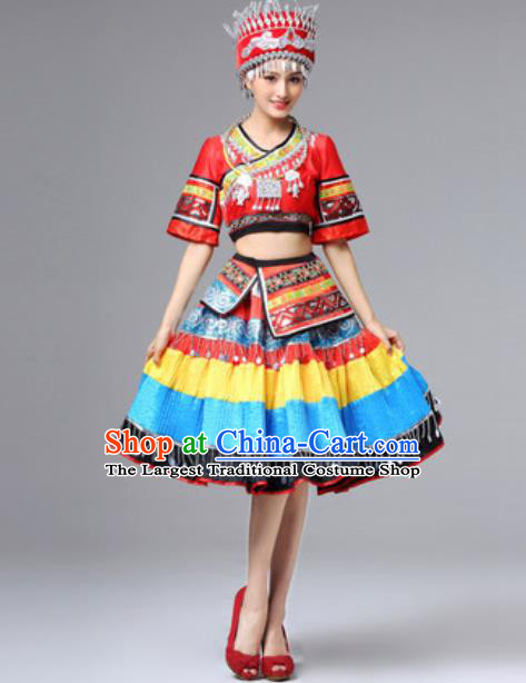 Chinese Hmong Ethnic Folk Dance Garment Clothing Miao Nationality Stage Performance Dress Outfits