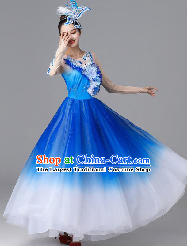 Top Opening Dance Royalblue Dress Modern Dance Garment Costume Stage Performance Clothing