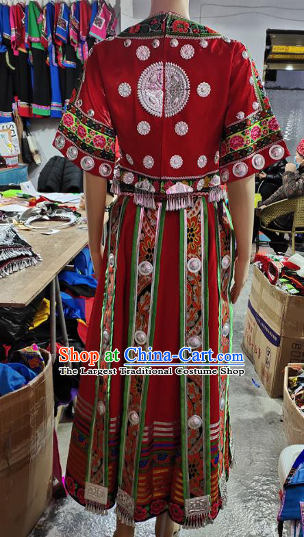 Chinese Hmong Ethnic Folk Dance Garment Miao Nationality Performance Dress Clothing Xiangxi Minority Outfits