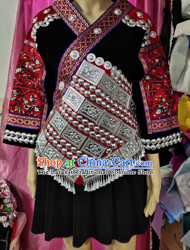Chinese Xiangxi Nationality Performance Dress Clothing Tujia Minority Black Outfits Ethnic Folk Dance Garment