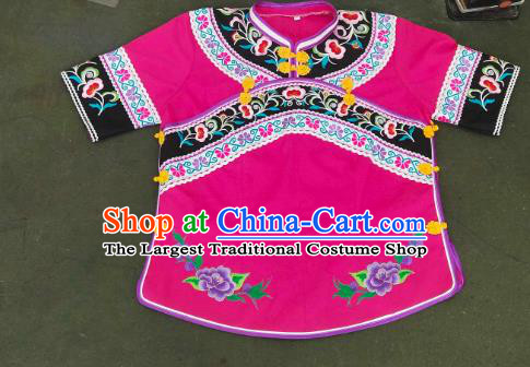 Chinese Guizhou Bouyei Minority Embroidered Shirt Clothing Puyi Nationality Rosy Blouse Ethnic Woman Top Garment