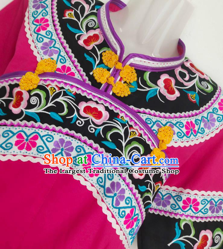 Chinese Guizhou Bouyei Minority Embroidered Shirt Clothing Puyi Nationality Rosy Blouse Ethnic Woman Top Garment