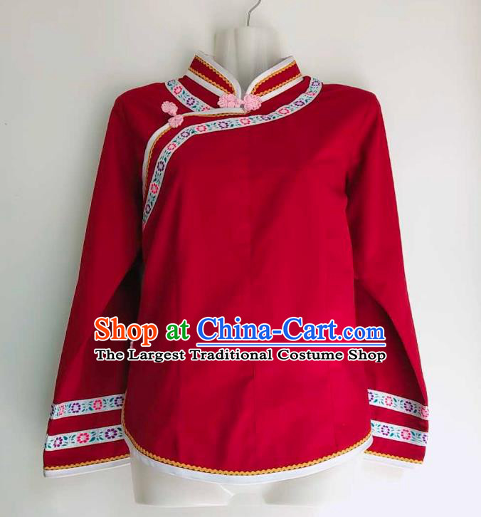 Chinese Ethnic Woman Top Garment Guizhou Minority Embroidered Shirt Clothing Bouyei Nationality Red Blouse