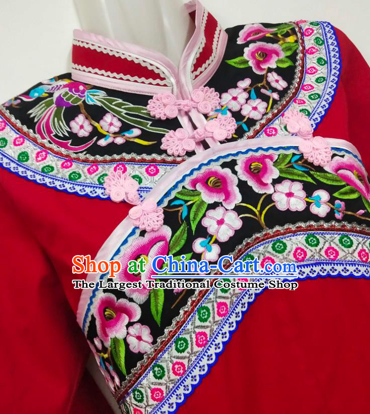 Chinese Bouyei Nationality Red Blouse Ethnic Woman Embroidered Top Garment Guizhou Minority Shirt Clothing