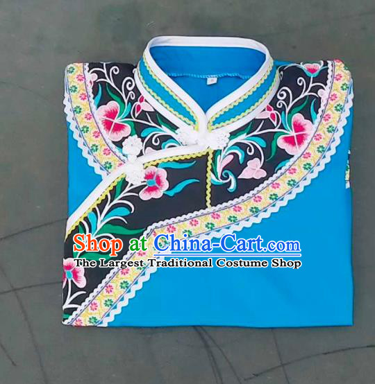 Chinese Bouyei Nationality Blue Blouse Woman Top Garment Guizhou Minority Ethnic Embroidered Shirt Clothing