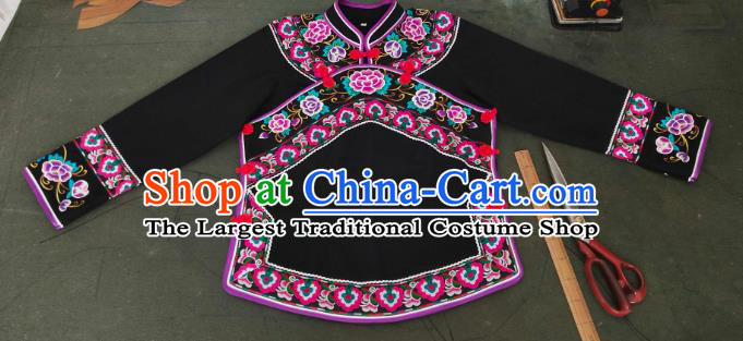 Chinese Ethnic Folk Dance Embroidered Shirt Clothing Bouyei Nationality Black Blouse Guizhou Minority Woman Top Garment