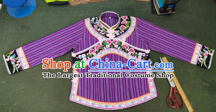 Chinese Embroidered Purple Top Garment Guizhou Ethnic Performance Clothing Bouyei Nationality Woman Blouse