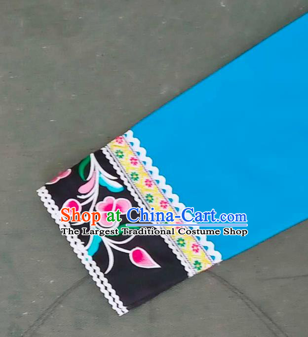 Chinese Ethnic Stage Performance Top Wear Bouyei Nationality Embroidered Blue Blouse Guizhou Minority Garment Clothing