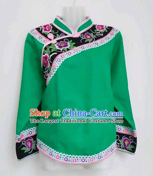 Chinese Folk Dance Top Garment Guizhou Minority Ethnic Dance Wear Bouyei Nationality Embroidered Green Blouse