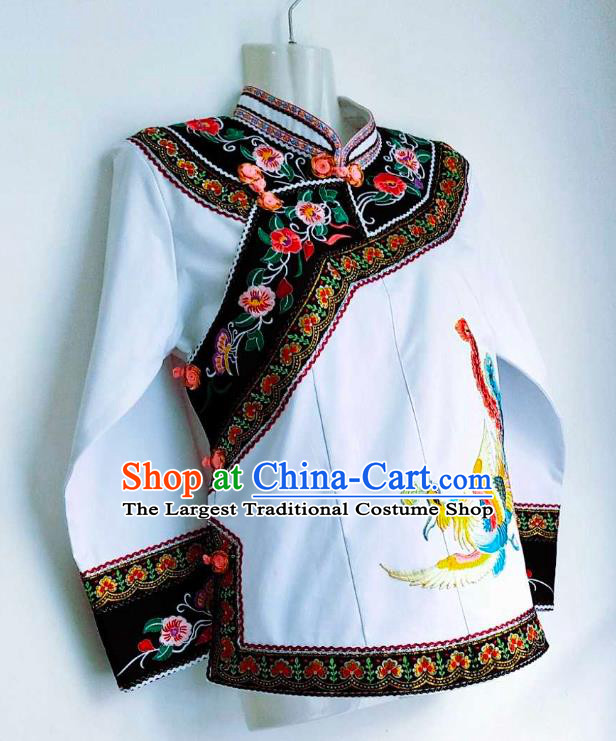 Chinese Ethnic Garment Guizhou Minority Top Wear Bouyei Nationality Embroidered Phoenix White Blouse