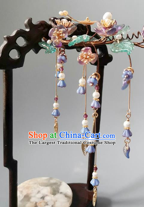 Chinese Ancient Young Lady Tassel Hairpin Traditional Hanfu Wisteria Hair Stick