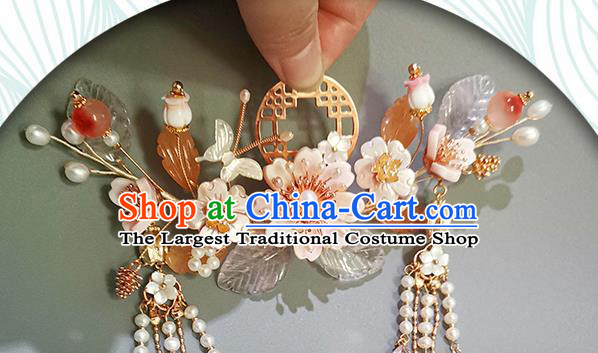 Chinese Ancient Princess Flowers Hairpin Traditional Song Dynasty Shell Butterfly Hair Crown