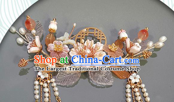 Chinese Ancient Princess Flowers Hairpin Traditional Song Dynasty Shell Butterfly Hair Crown