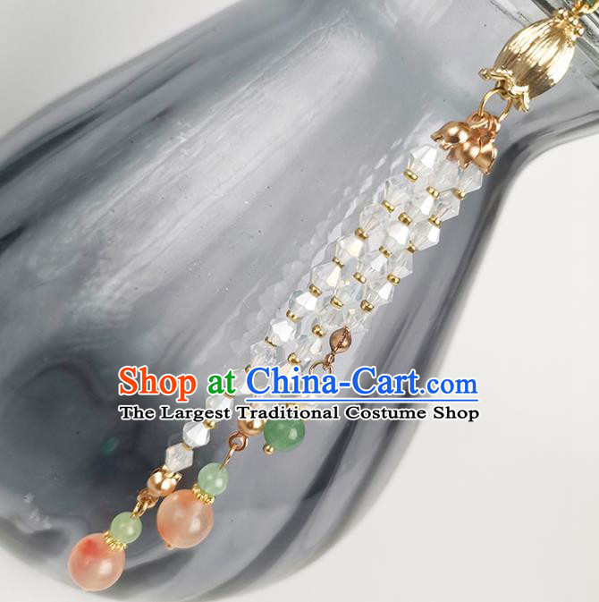 Chinese Ancient Princess Beads Tassel Ebony Hairpin Traditional Song Dynasty Pink Lotus Hair Stick