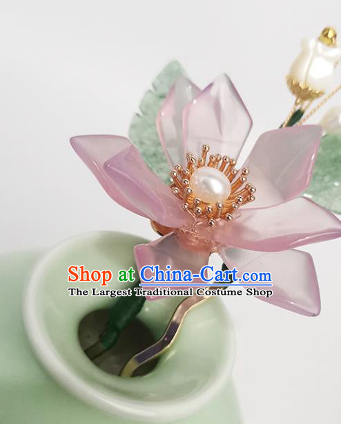 Chinese Ancient Princess Hairpin Traditional Song Dynasty Pink Peach Blossom Hair Stick