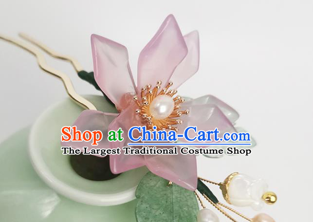 Chinese Ancient Princess Hairpin Traditional Song Dynasty Pink Peach Blossom Hair Stick