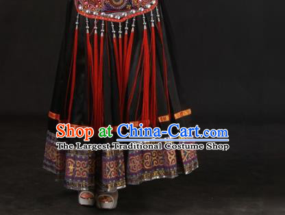Chinese Guangxi Minority Dress Ethnic Dance Garment Clothing Traditional Zhuang Nationality Performance Suits and Tassel Hat