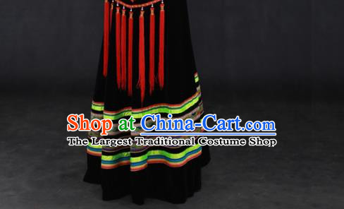Chinese Traditional Zhuang Nationality Performance Suits Guangxi Minority Dance Dress Ethnic Garment Clothing and Hat