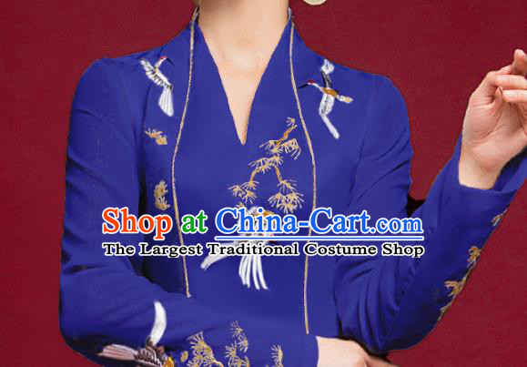 China Compere Royalblue Trailing Full Dress Stage Show Embroidered Clothing Catwalks Dress Garment