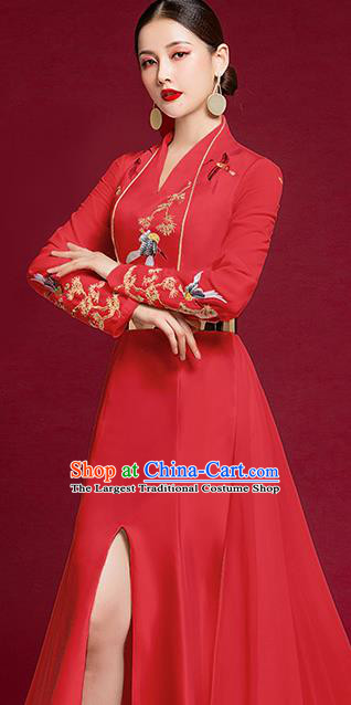 China Stage Show Clothing Trailing Full Dress Catwalks Embroidered Garment Compere Red Dress