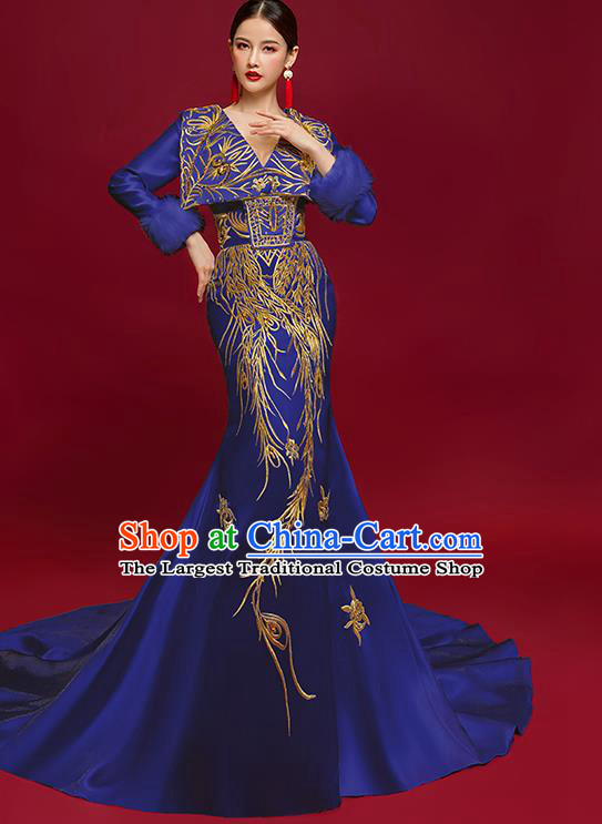China Compere Trailing Dress Garment Stage Show Full Dress Catwalks Embroidered Clothing