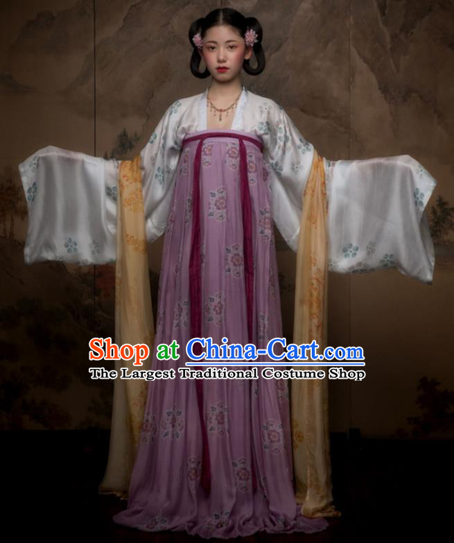 China Ancient Palace Princess Lilac Hanfu Dress Tang Dynasty Court Lady Historical Garment Costumes