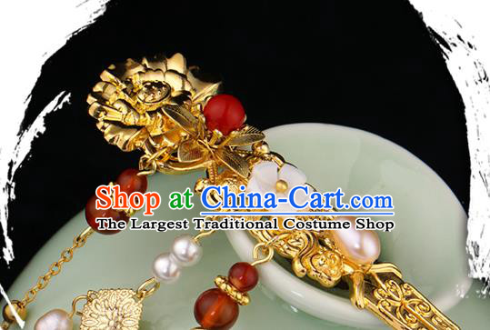 Chinese Ancient Empress Golden Hair Stick Hair Accessories Traditional Tang Dynasty Court Lady Hairpin
