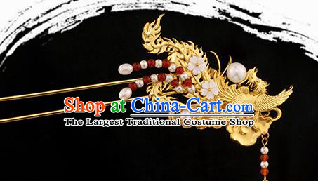 Chinese Ancient Noble Lady Hair Stick Hair Accessories Traditional Ming Dynasty Princess Golden Phoenix Hairpin