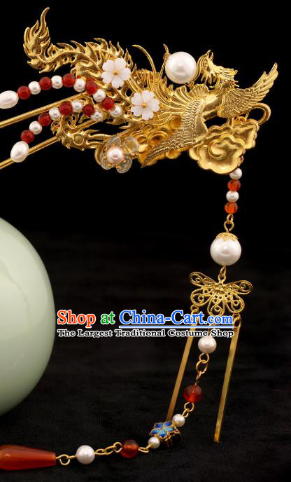 Chinese Ancient Noble Lady Hair Stick Hair Accessories Traditional Ming Dynasty Princess Golden Phoenix Hairpin