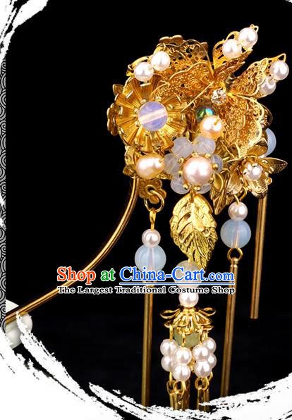 Chinese Ancient Court Princess Hair Stick Hair Accessories Traditional Jin Dynasty Golden Tassel Hairpin